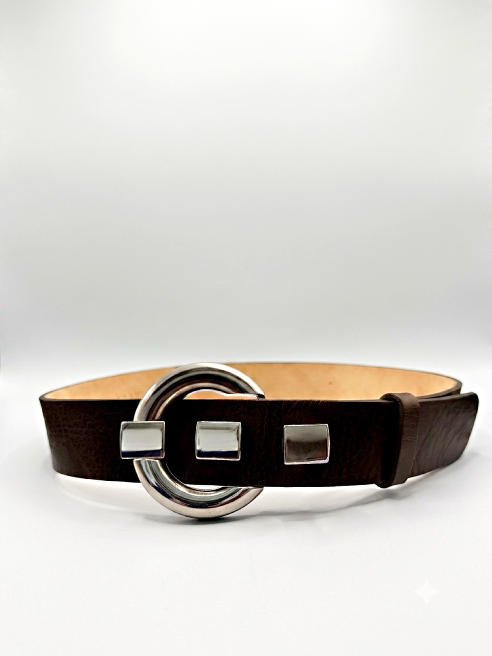 Doncaster Italian Leather Belt XS Brown Silver O-Ring Studded Accent